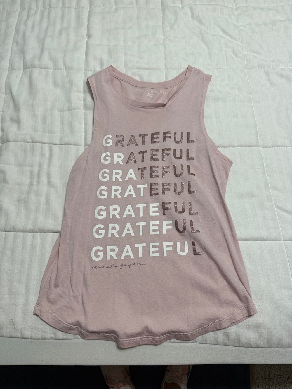 Spiritual Gangster Pink 'Grateful' Graphic Muscle Tank